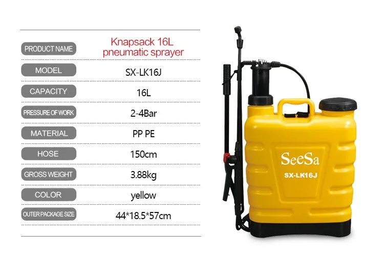 16L Plastic Backpack Manual Sprayer with Fiber Glass Lance