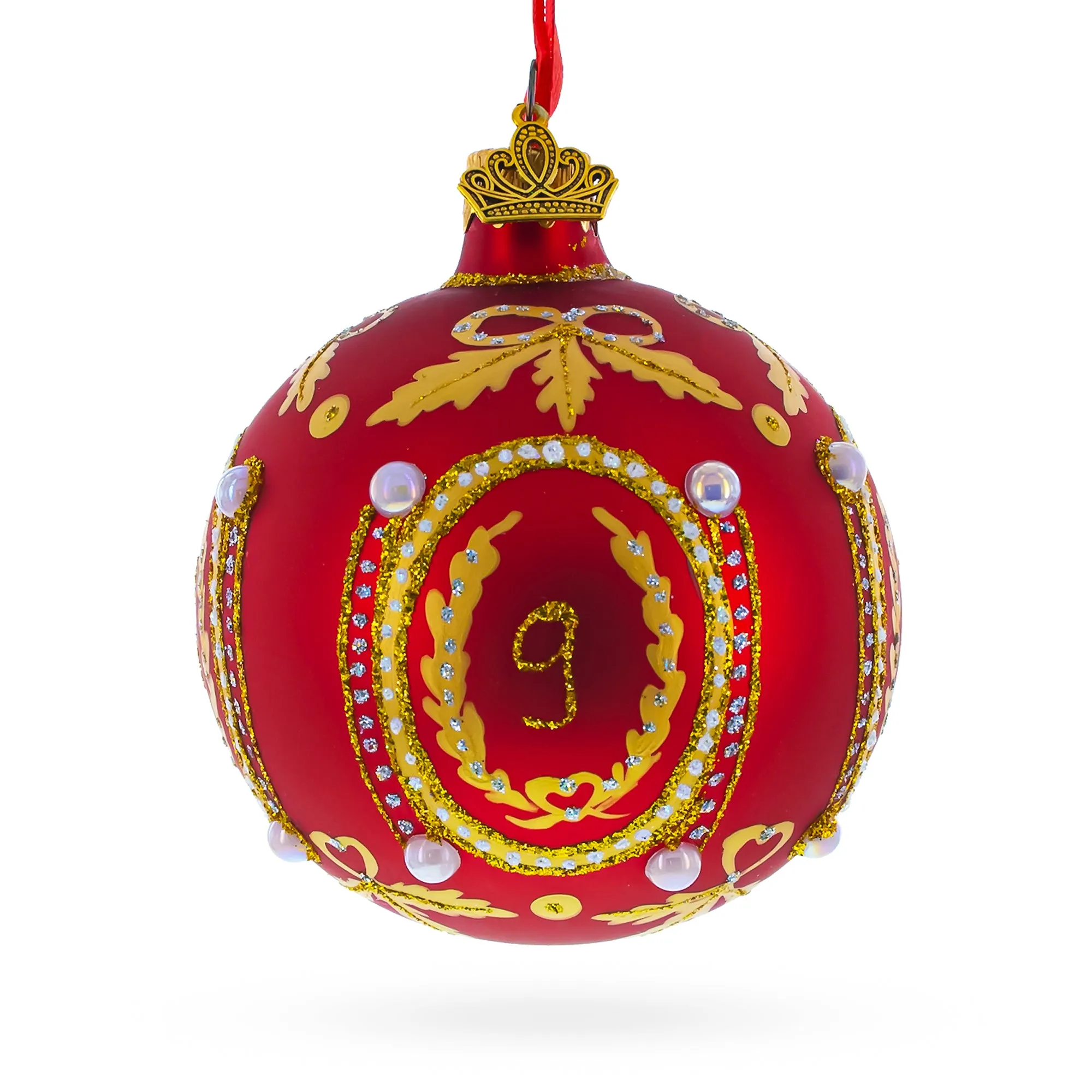 1893 Caucasus Royal Egg Red Blown Glass Ball Christmas Ornament 3.25 Inches