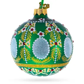 1908 Alexander Palace Royal Egg Green Blown Glass Ball Christmas Ornament 3.25 Inches