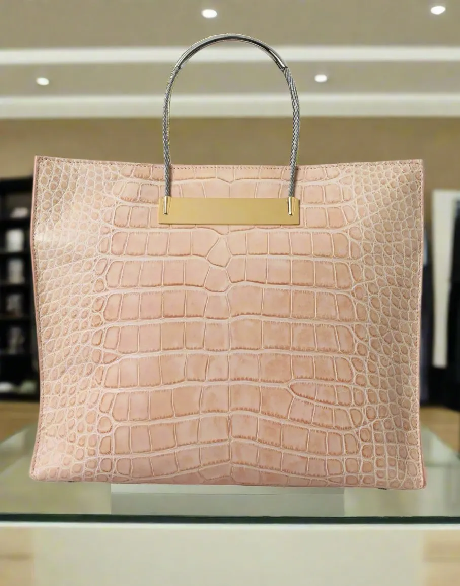 BALENCIAGA Alligator Leather Chic Pink Tote Bag