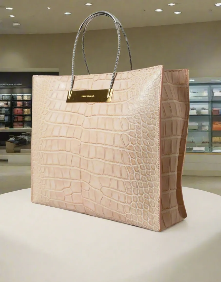 BALENCIAGA Alligator Leather Chic Pink Tote Bag