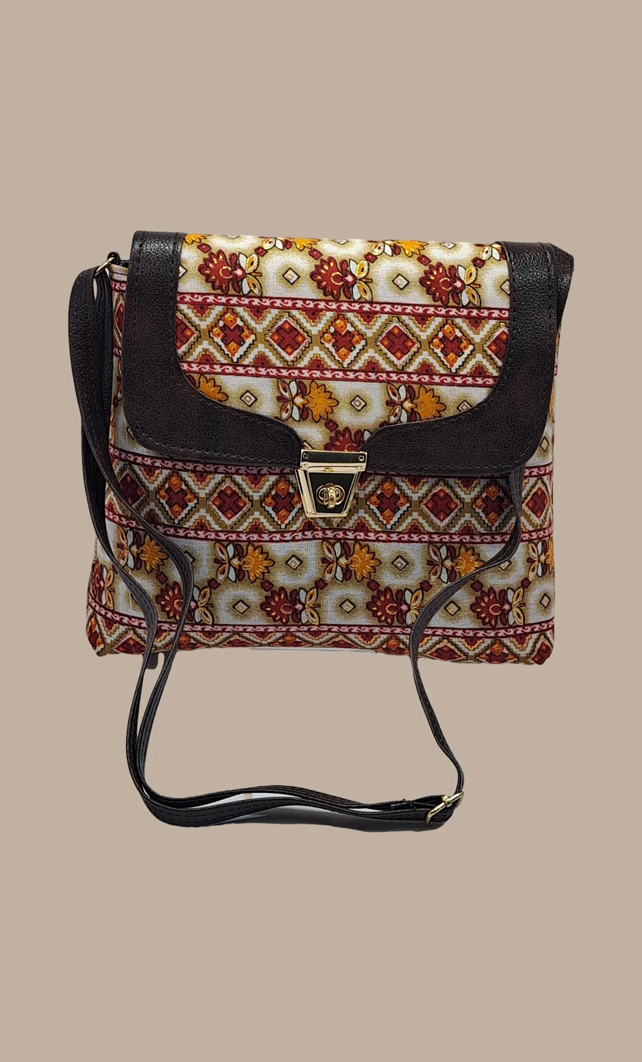 Beige Printed Sling Bag