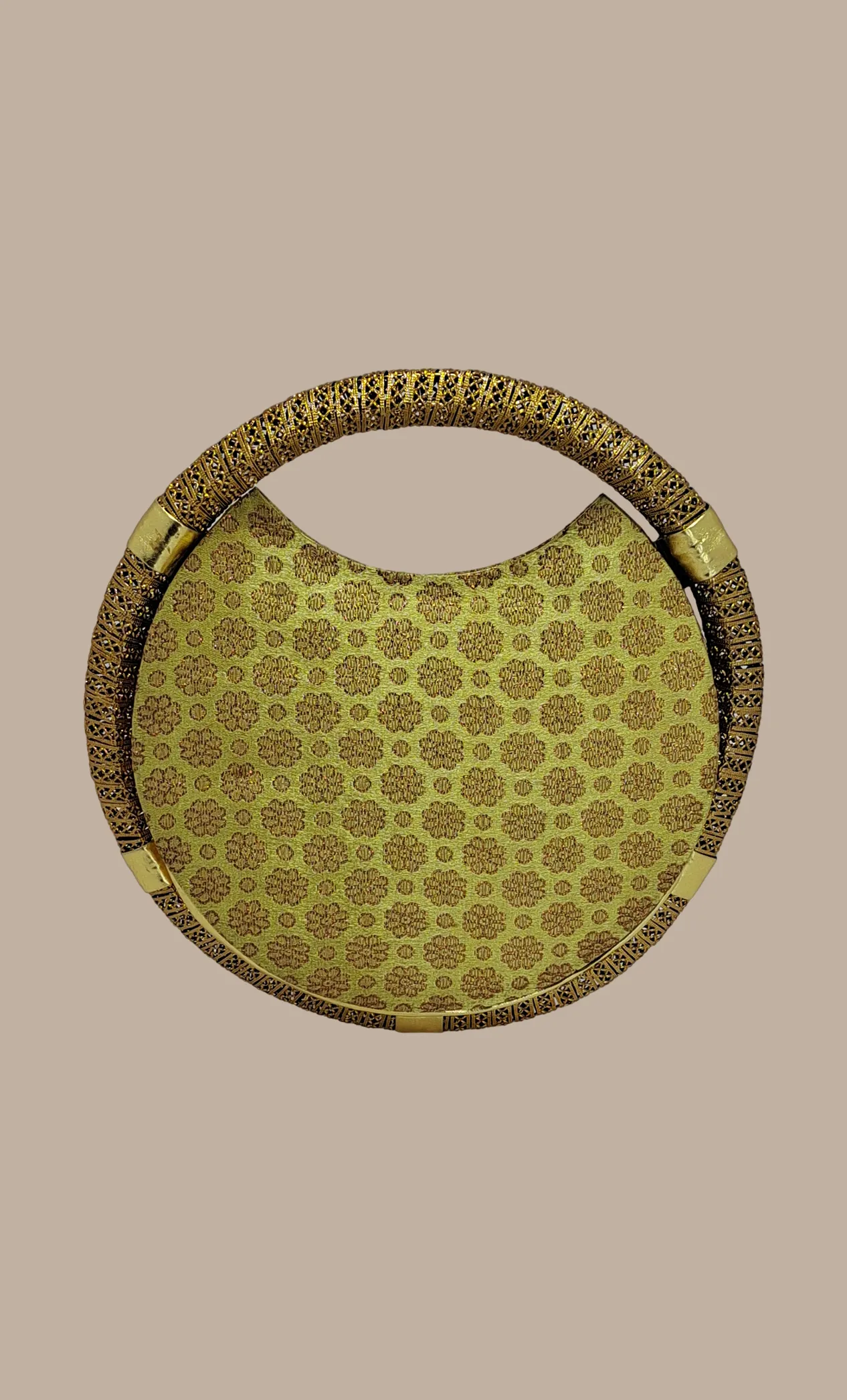 Beige Round Woven Handbag