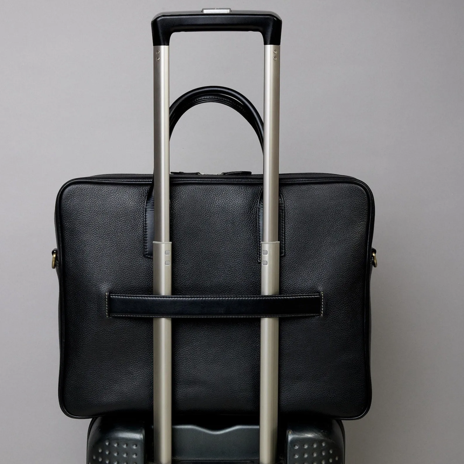 Black Leather Briefcase Bag With Trolley Sleeve