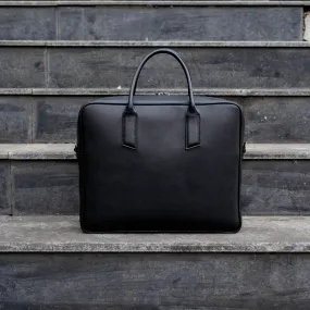 Black Leather Briefcase Bag With Trolley Sleeve