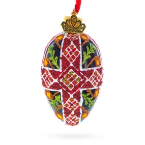 Black with Red, Green, and Gold Glitter Cross Pattern Mini Glass Egg Ornament 2.9 Inches