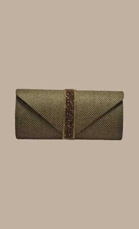 Bronze Beige Embroidered Clutch