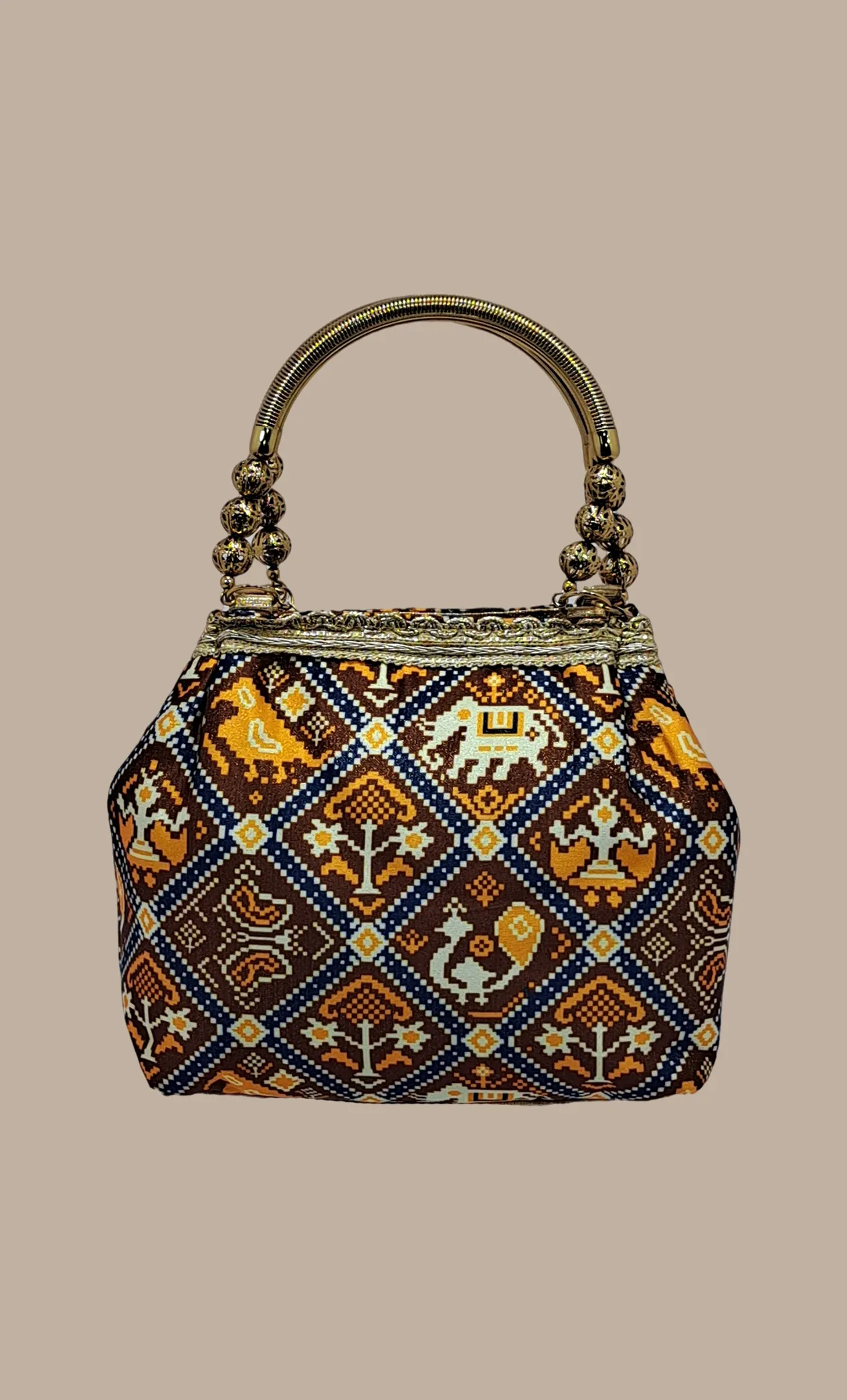 Brown Printed Handbag