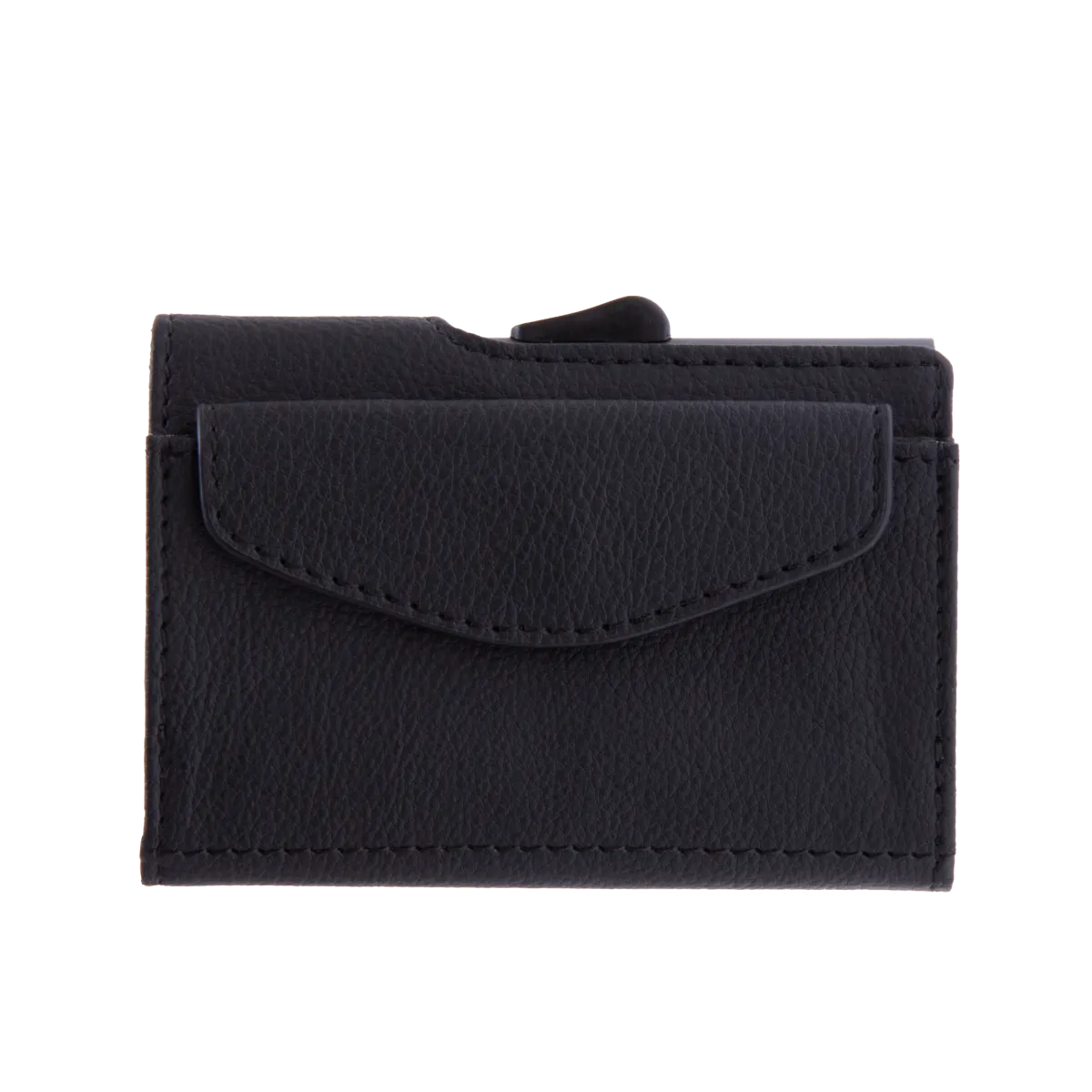 C-Secure Aluminum Card Holder with Genuine Leather and Coin Pouch - Black