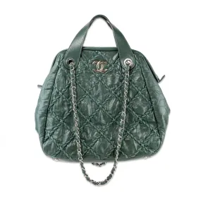 Chanel Green Quilted Crinkled Leather Ultra Stitch Satchel