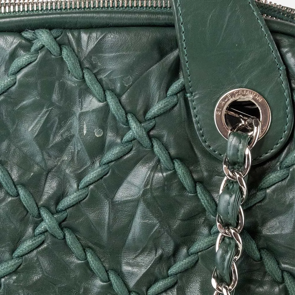 Chanel Green Quilted Crinkled Leather Ultra Stitch Satchel