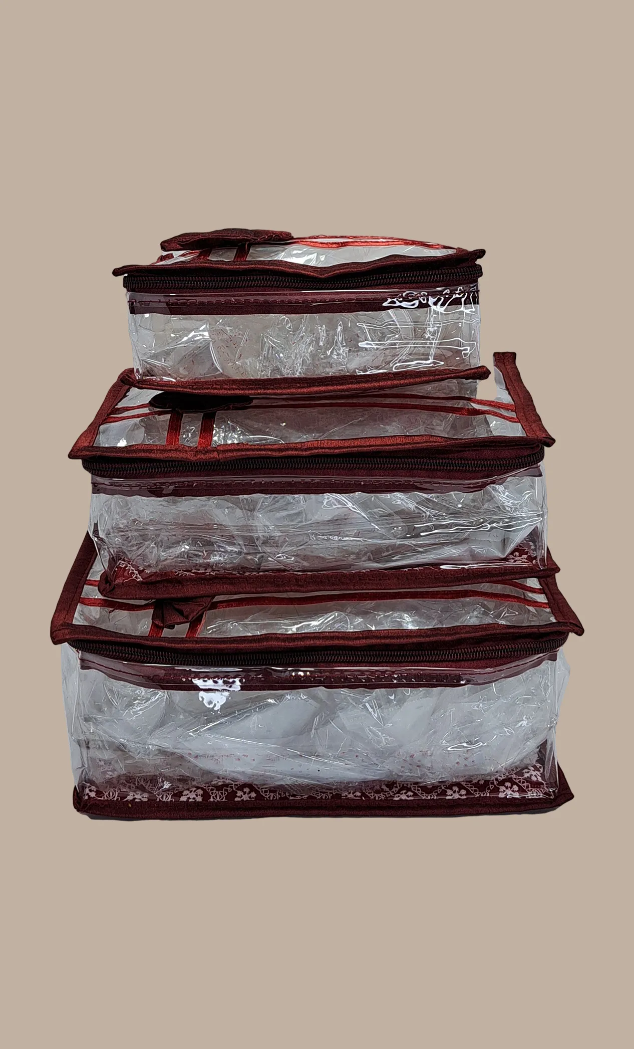 Dark Maroon 3 Piece Cosmetic Pouch