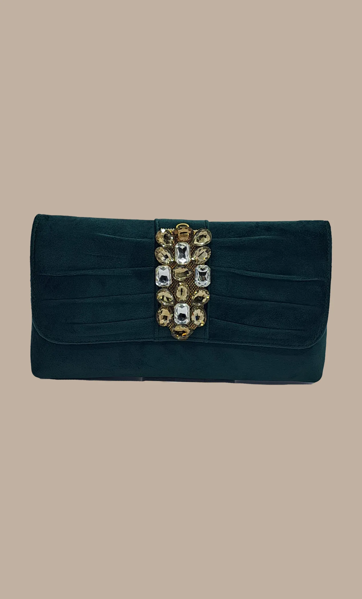 Deep Green Embroidered Clutch