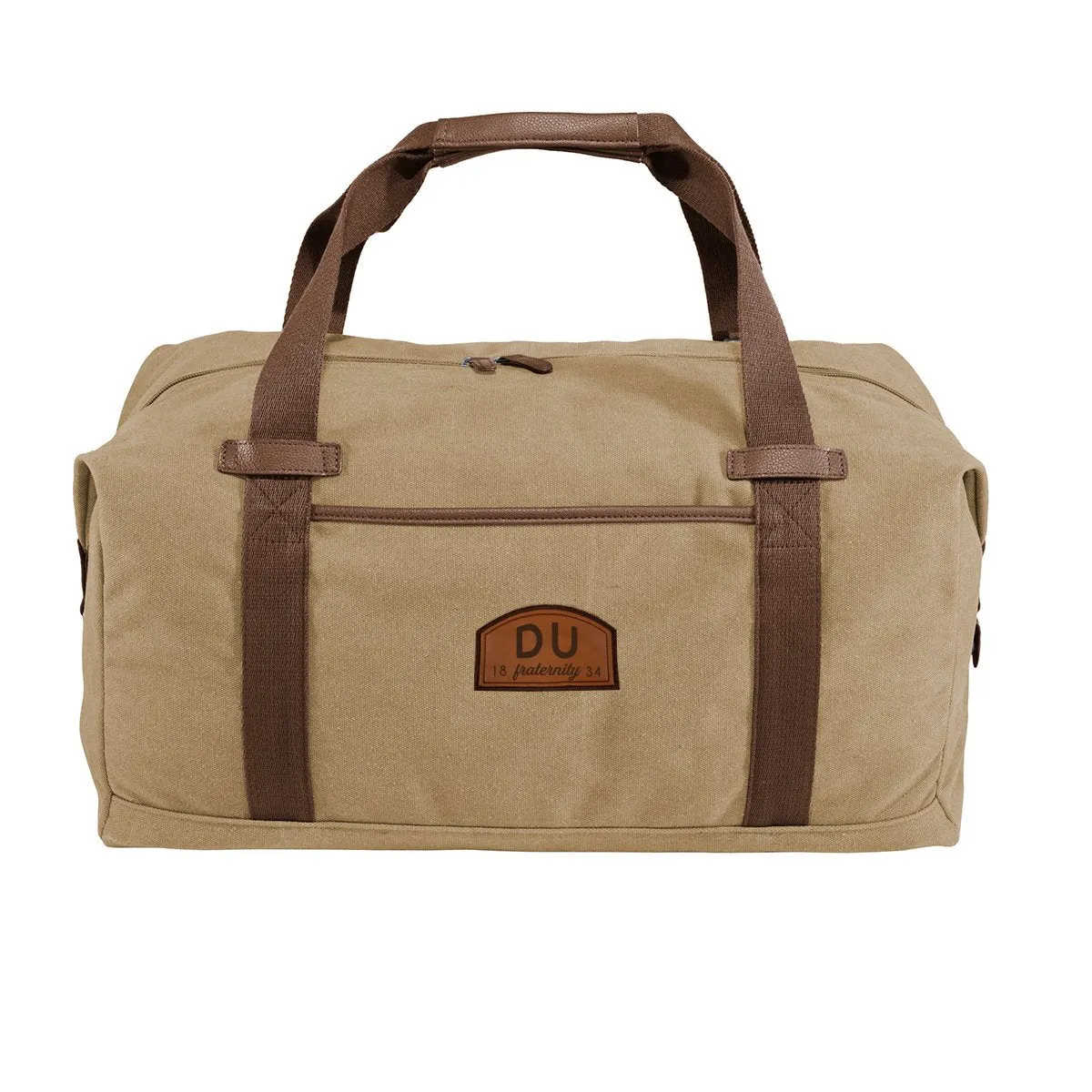 Delta Upsilon Khaki Canvas Duffel With Leather Patch