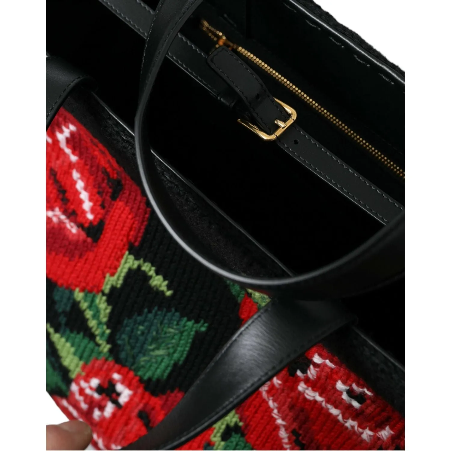 Dolce & Gabbana Chic Embroidered Floral Black Tote