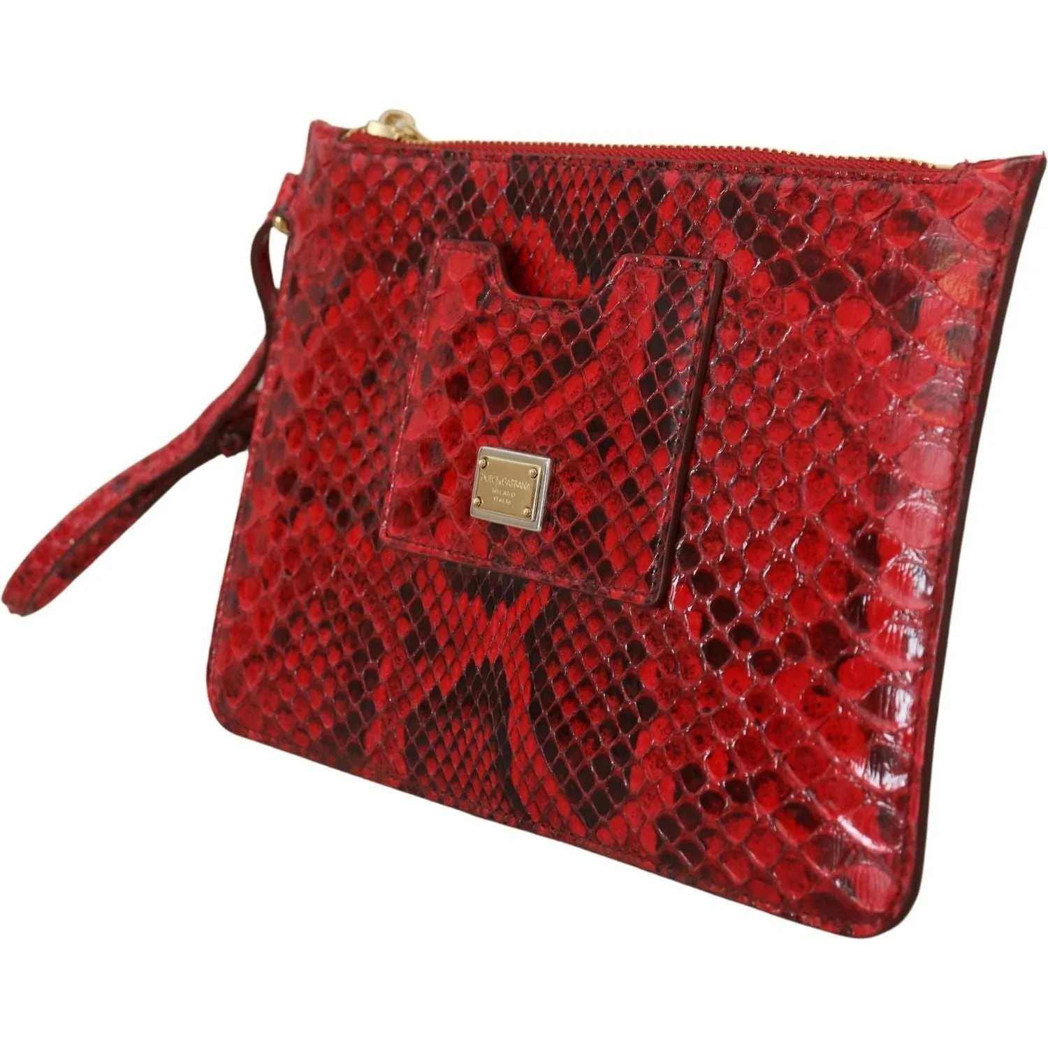 Dolce & Gabbana Elegant Red Leather Ayers Snake Clutch