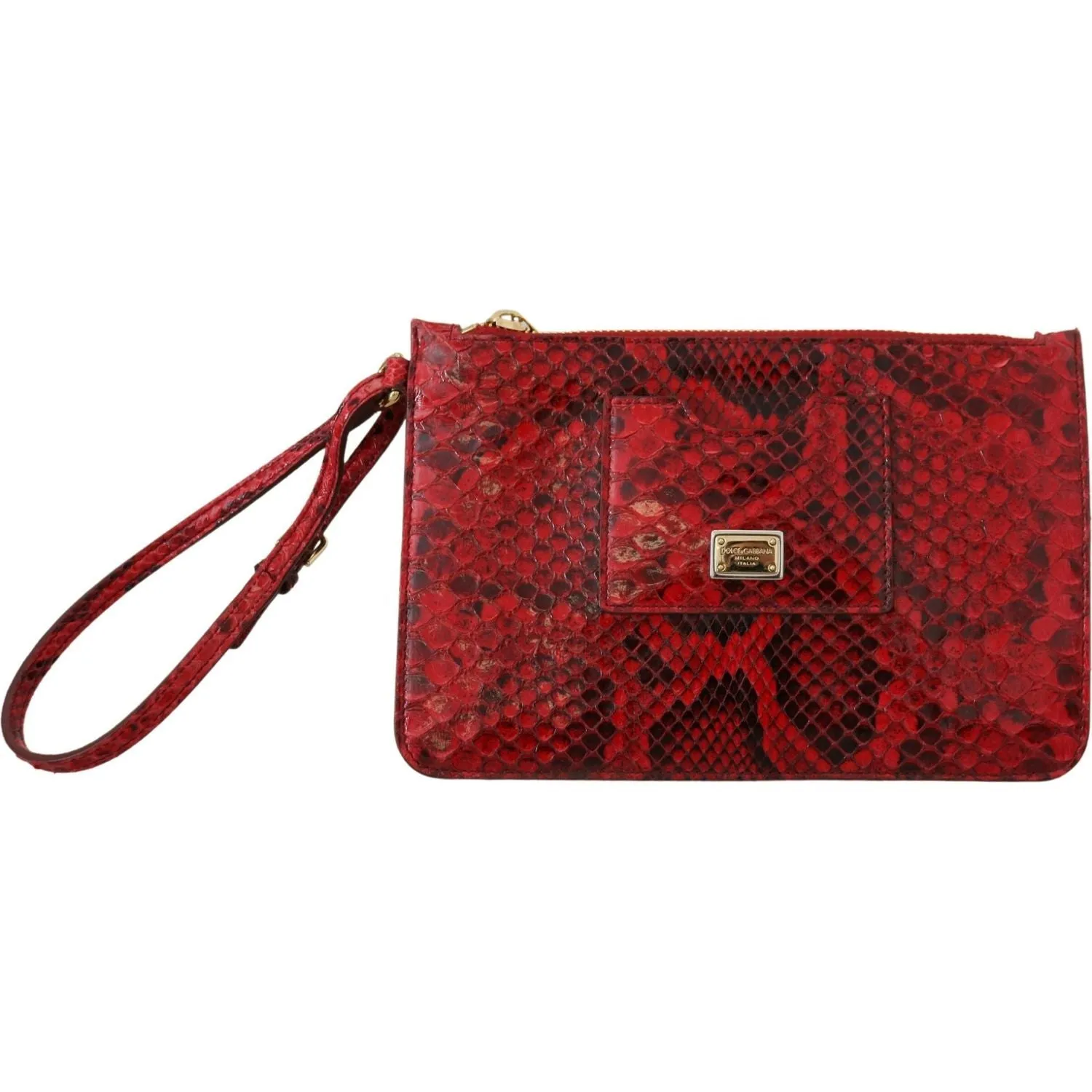 Dolce & Gabbana Elegant Red Leather Ayers Snake Clutch