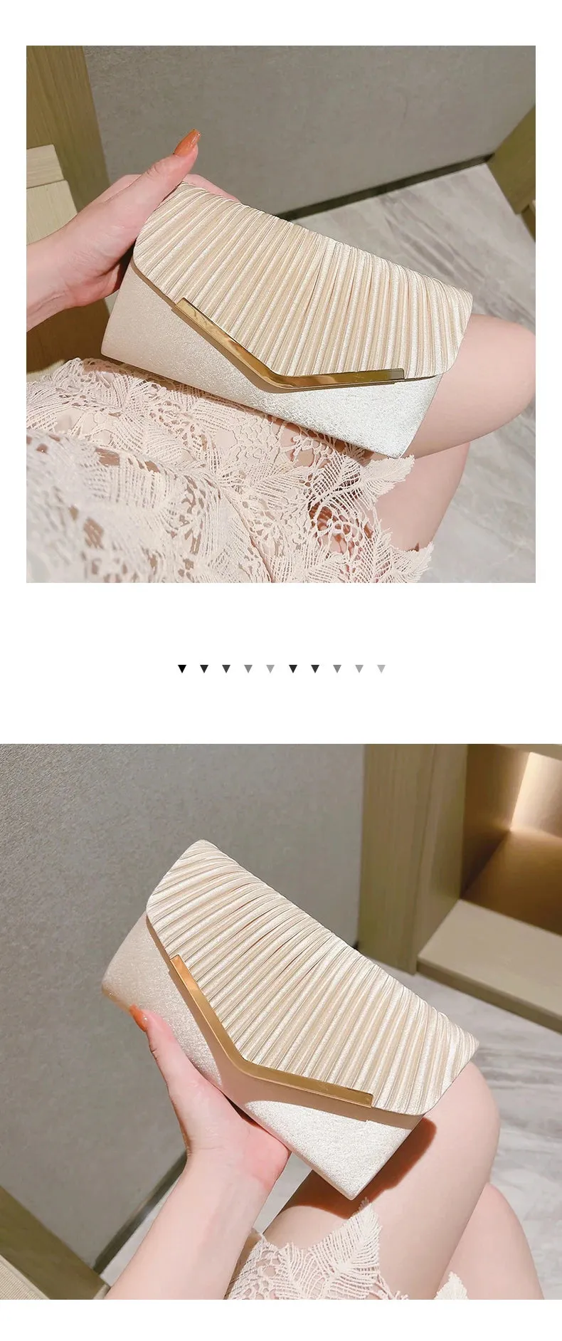 Elegant Pleated Envelope Clutch Formal Banquet Handbag