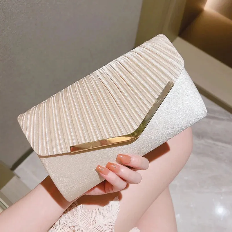 Elegant Pleated Envelope Clutch Formal Banquet Handbag