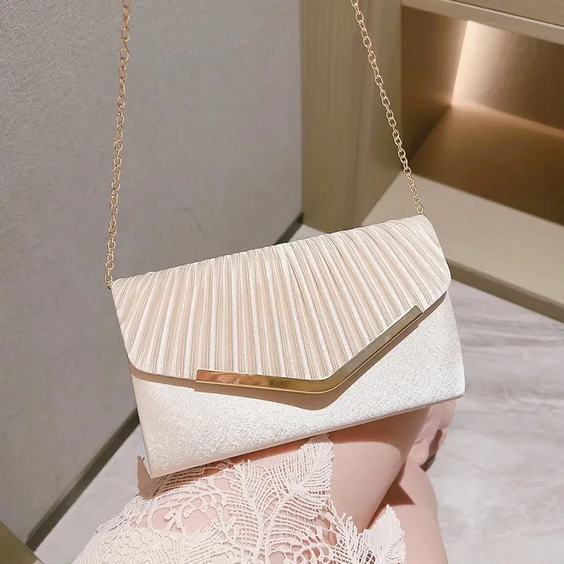 Elegant Pleated Envelope Clutch Formal Banquet Handbag