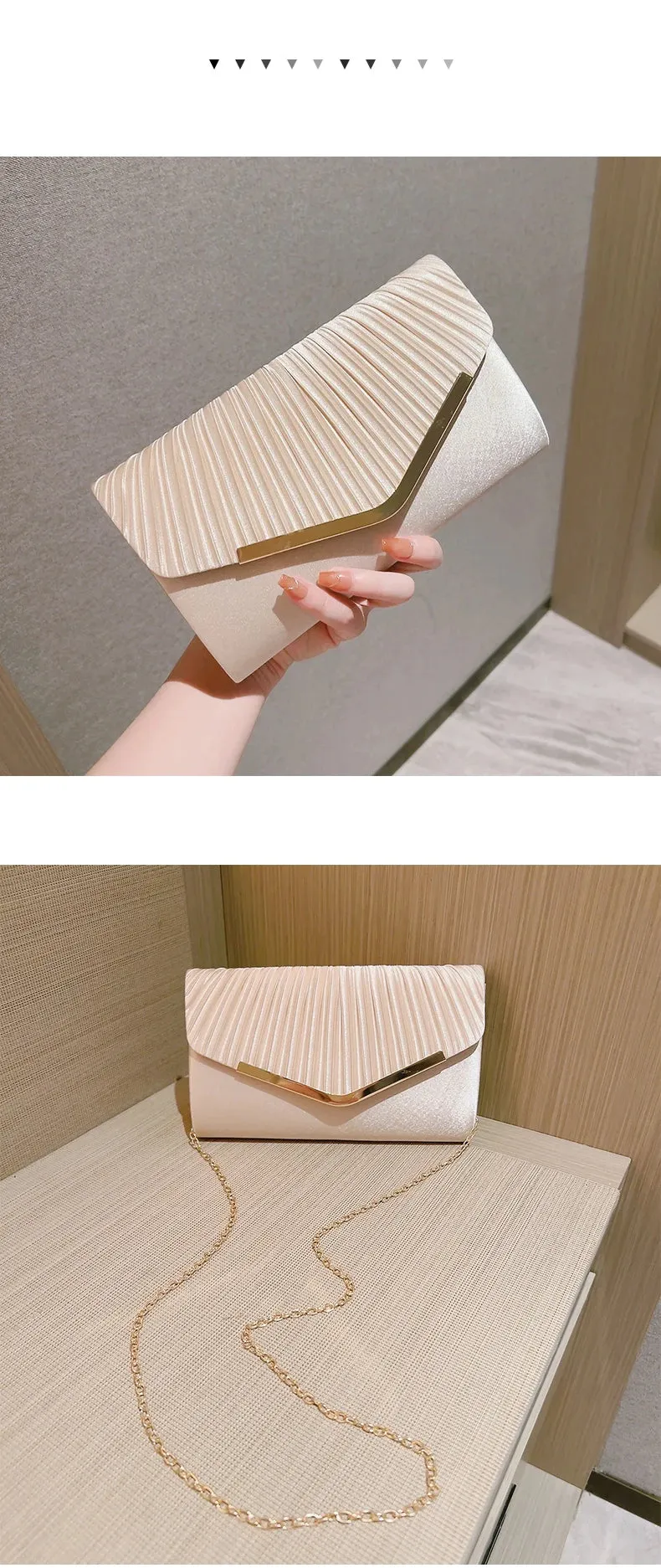 Elegant Pleated Envelope Clutch Formal Banquet Handbag