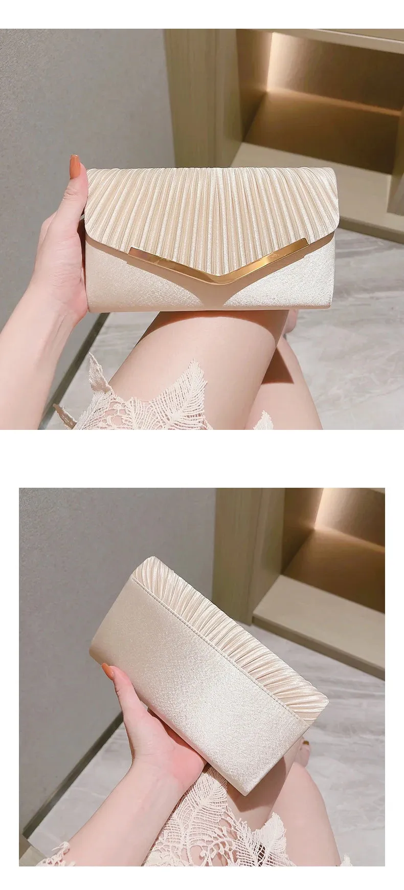 Elegant Pleated Envelope Clutch Formal Banquet Handbag