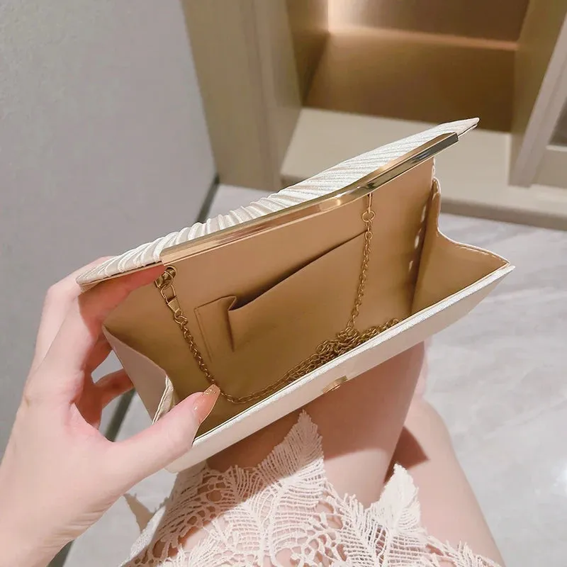 Elegant Pleated Envelope Clutch Formal Banquet Handbag