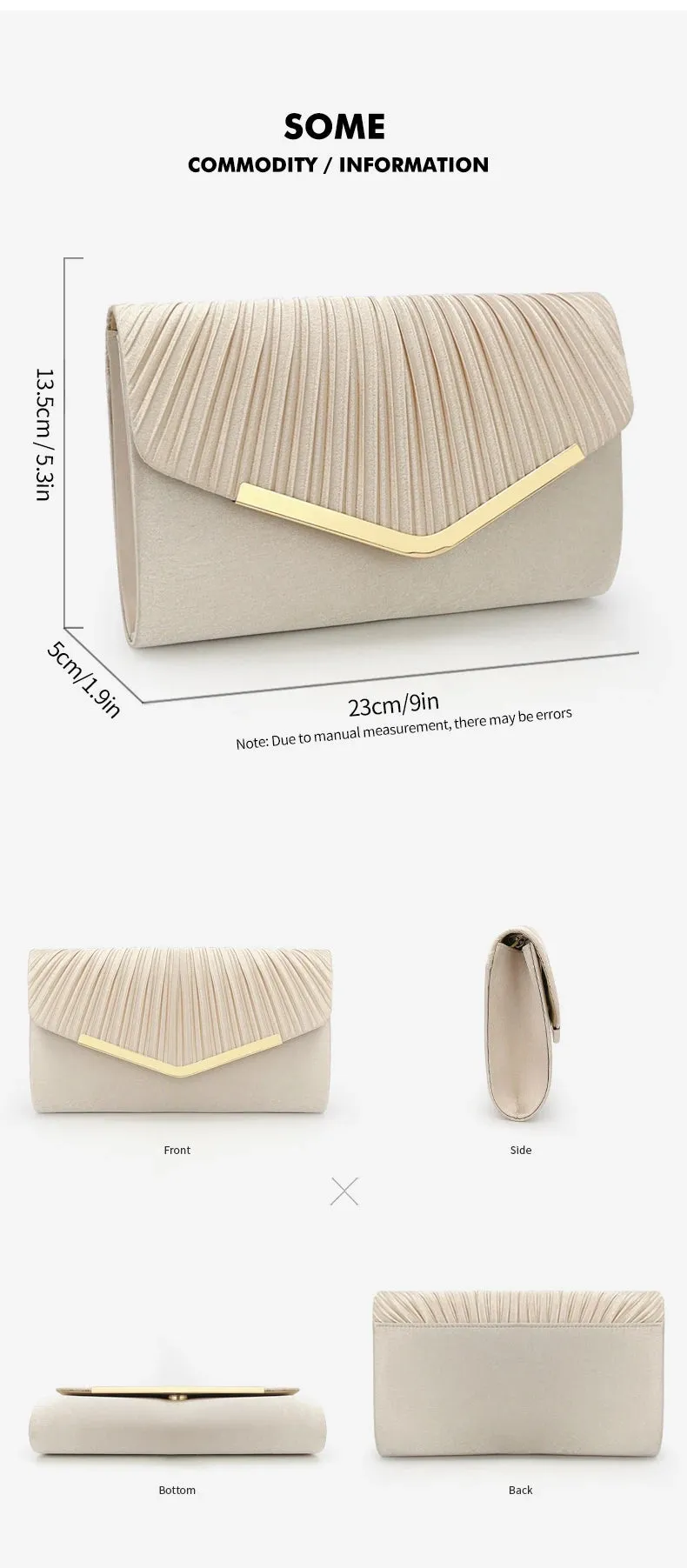 Elegant Pleated Envelope Clutch Formal Banquet Handbag