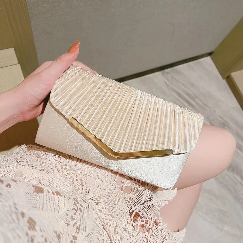 Elegant Pleated Envelope Clutch Formal Banquet Handbag