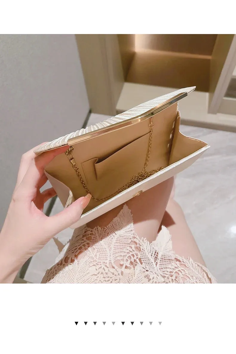 Elegant Pleated Envelope Clutch Formal Banquet Handbag