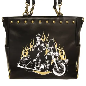 Elvis Motorcycle Flames Tote Bag