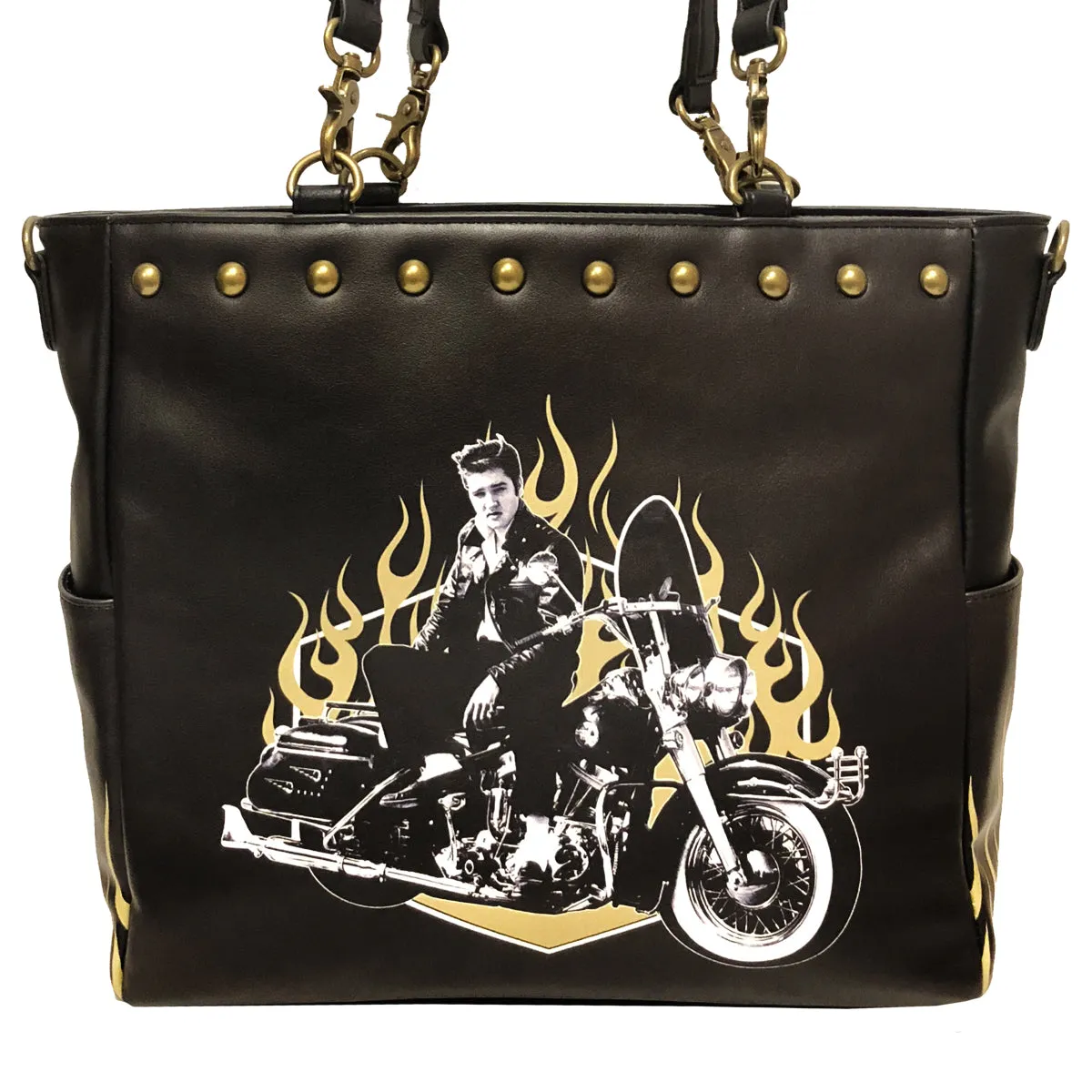 Elvis Motorcycle Flames Tote Bag