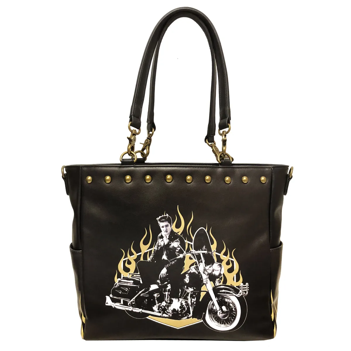 Elvis Motorcycle Flames Tote Bag