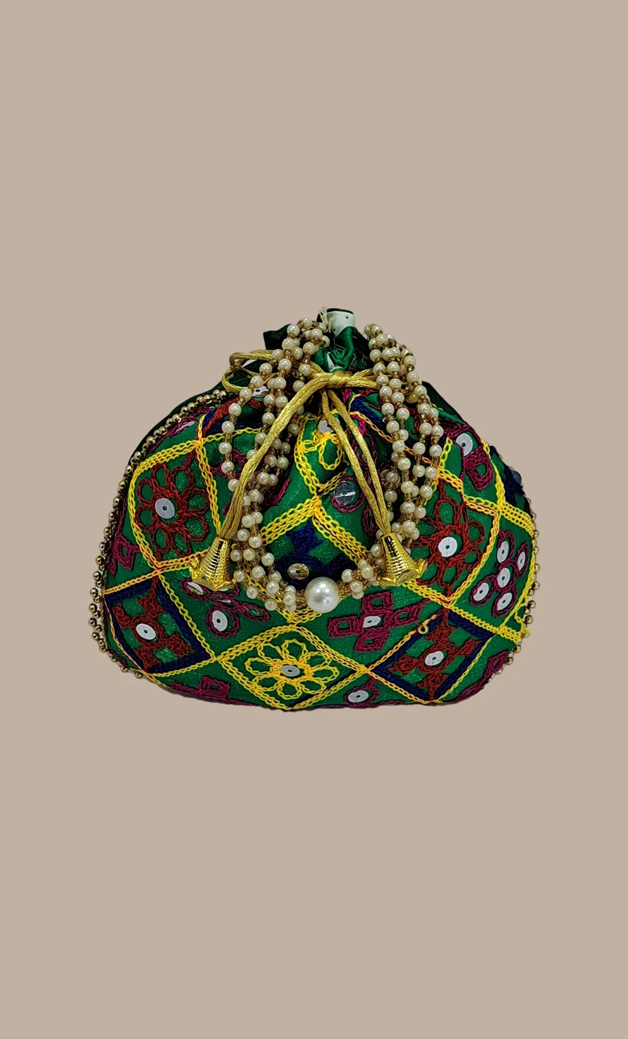 Green Embroidered Pouch Bag