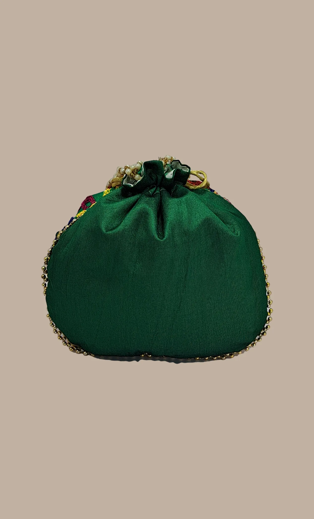 Green Embroidered Pouch Bag