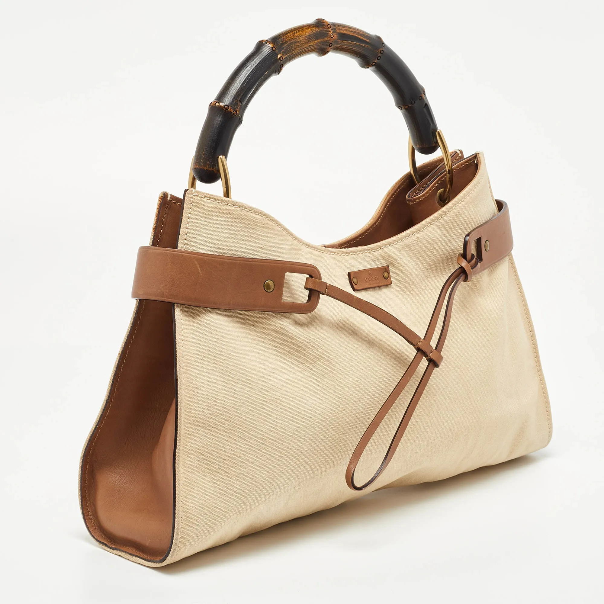 Gucci /brown Canvas And Leather Vintage Bamboo Hobo