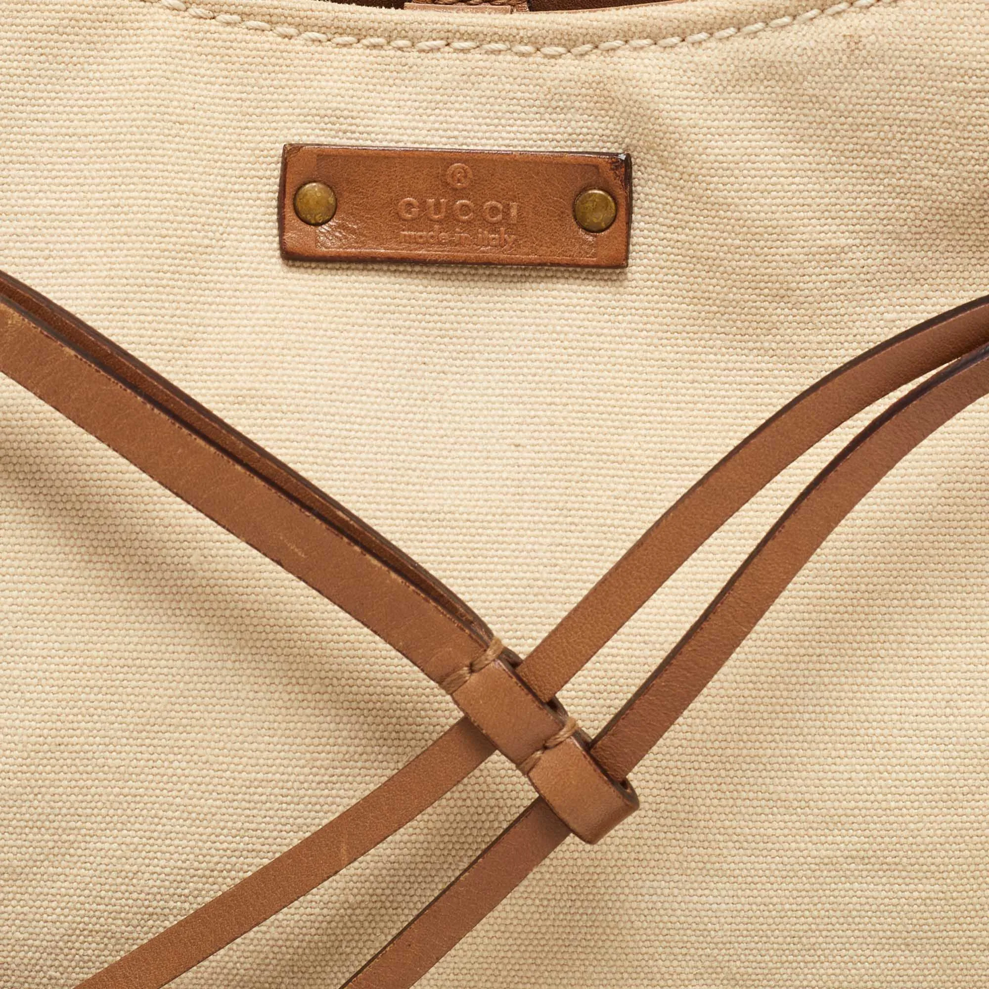 Gucci /brown Canvas And Leather Vintage Bamboo Hobo