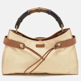 Gucci /brown Canvas And Leather Vintage Bamboo Hobo