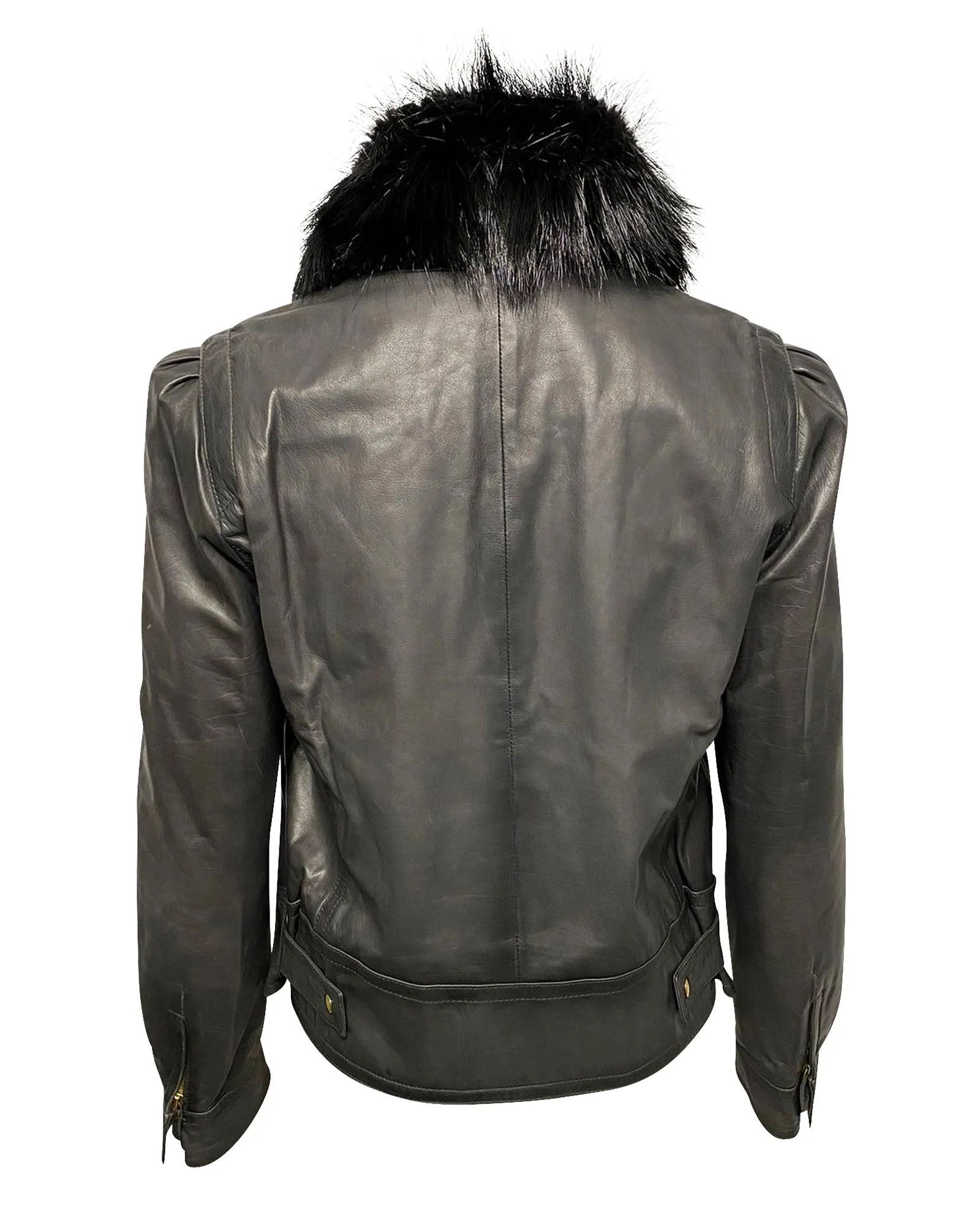 Gucci Jacket with Fur Collar Detail in Black Leather