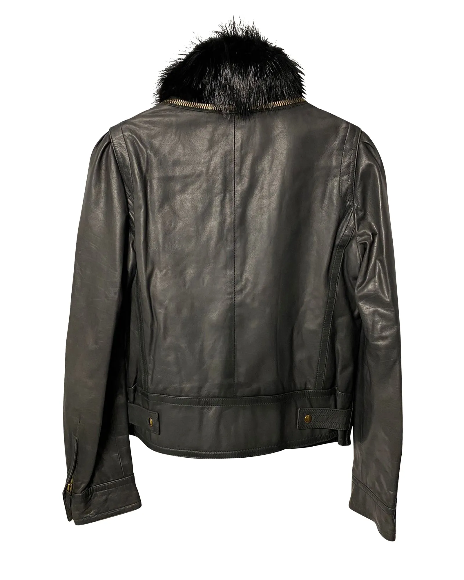 Gucci Jacket with Fur Collar Detail in Black Leather