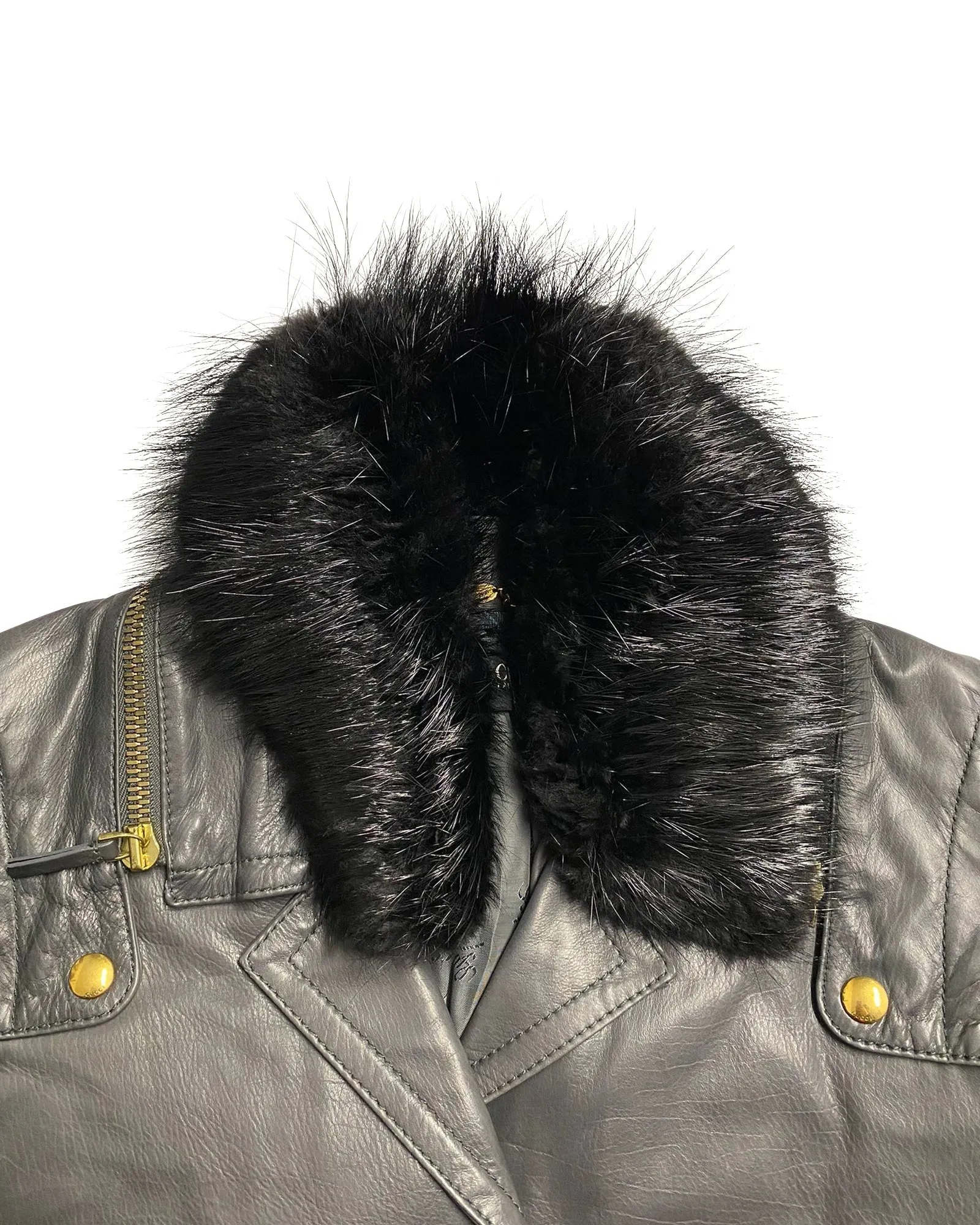 Gucci Jacket with Fur Collar Detail in Black Leather