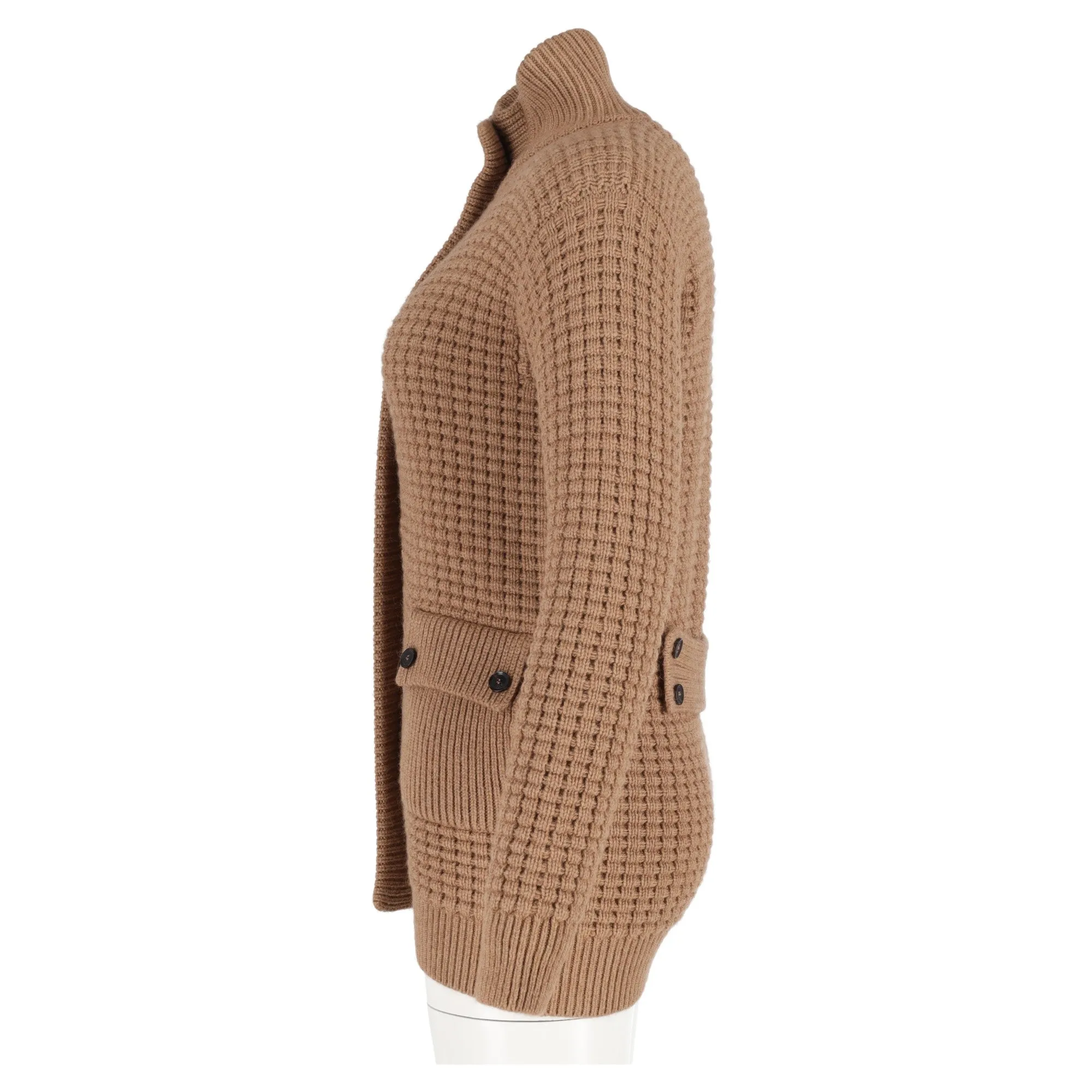 Gucci Knitted Hidden Buttons Cardigan with Pockets in Brown Wool