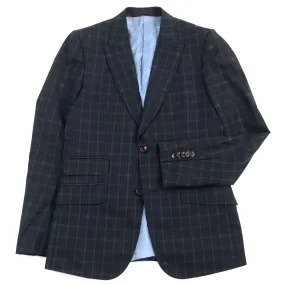 GUCCI tailored jacket 473215 wool Navy Green Check Pattern