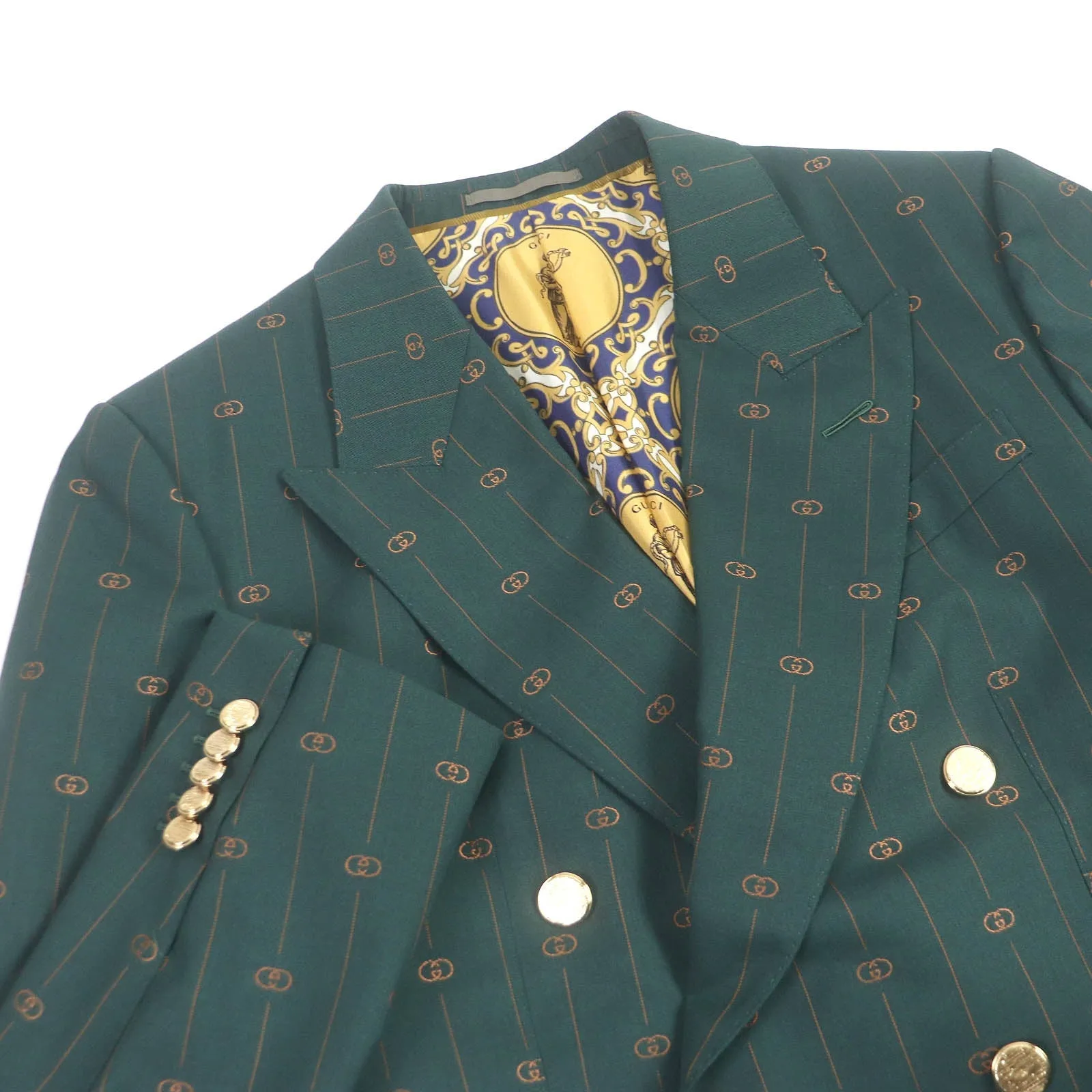 GUCCI tailored jacket 574367 Outer: 100% wool, Lining: 100% silk, Part: 100% rayon, Sleeve lining: 100% cupra green mens 48 Used