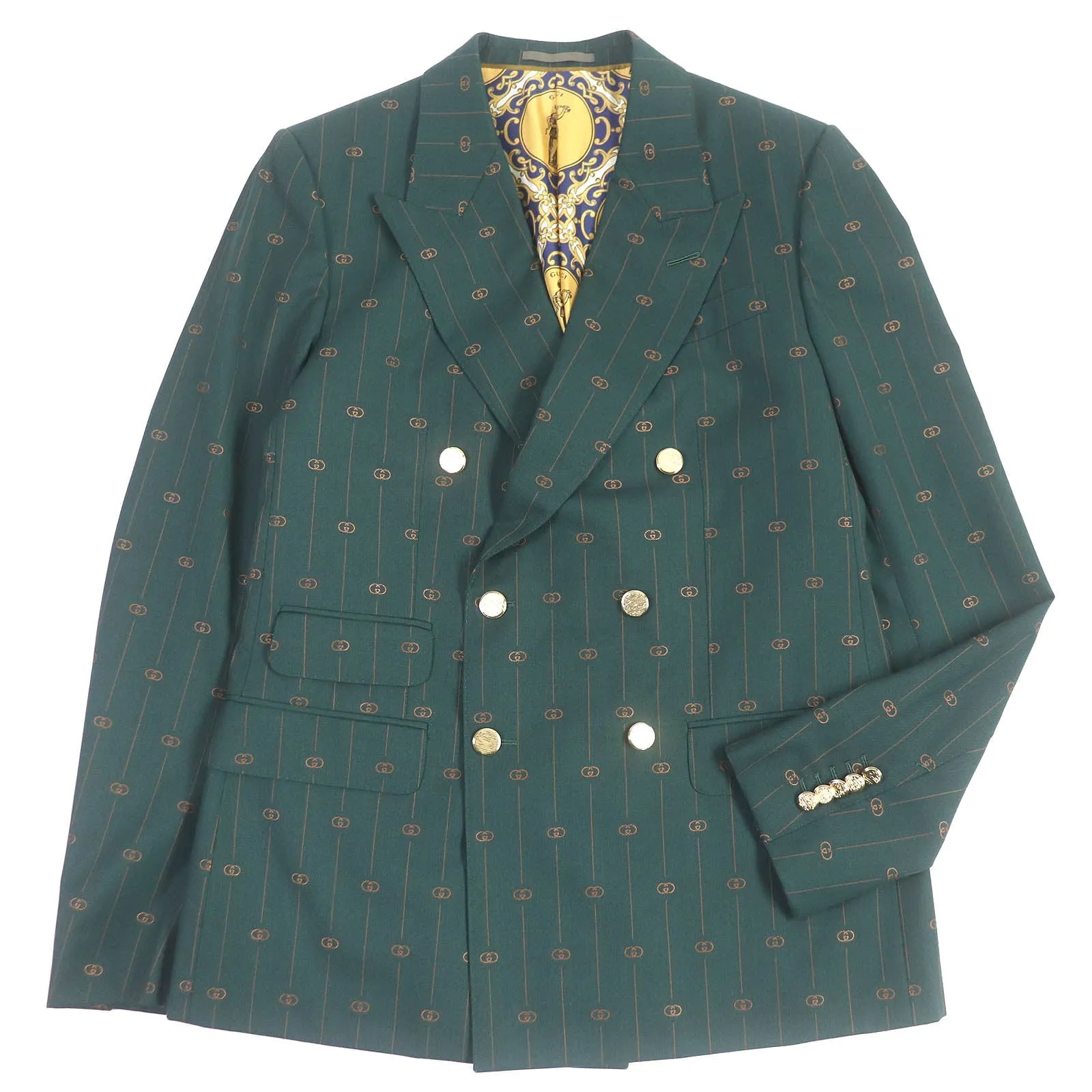 GUCCI tailored jacket 574367 Outer: 100% wool, Lining: 100% silk, Part: 100% rayon, Sleeve lining: 100% cupra green mens 48 Used