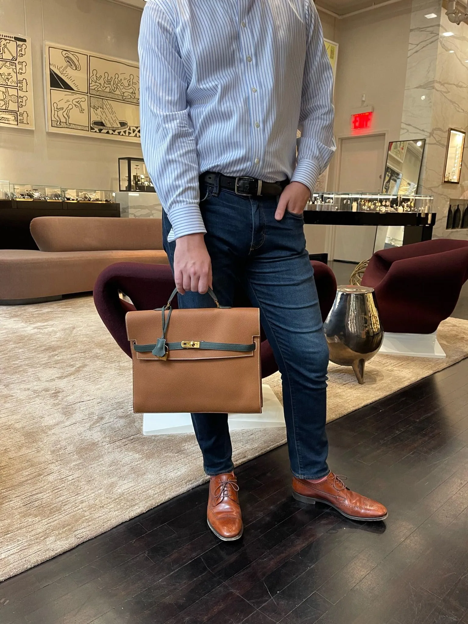 Hermès HSS Kelly Depeches 34 Gold and Vert Cypress Togo Gold Hardware