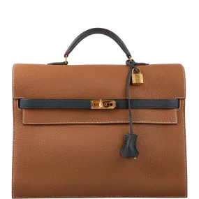 Hermès HSS Kelly Depeches 34 Gold and Vert Cypress Togo Gold Hardware