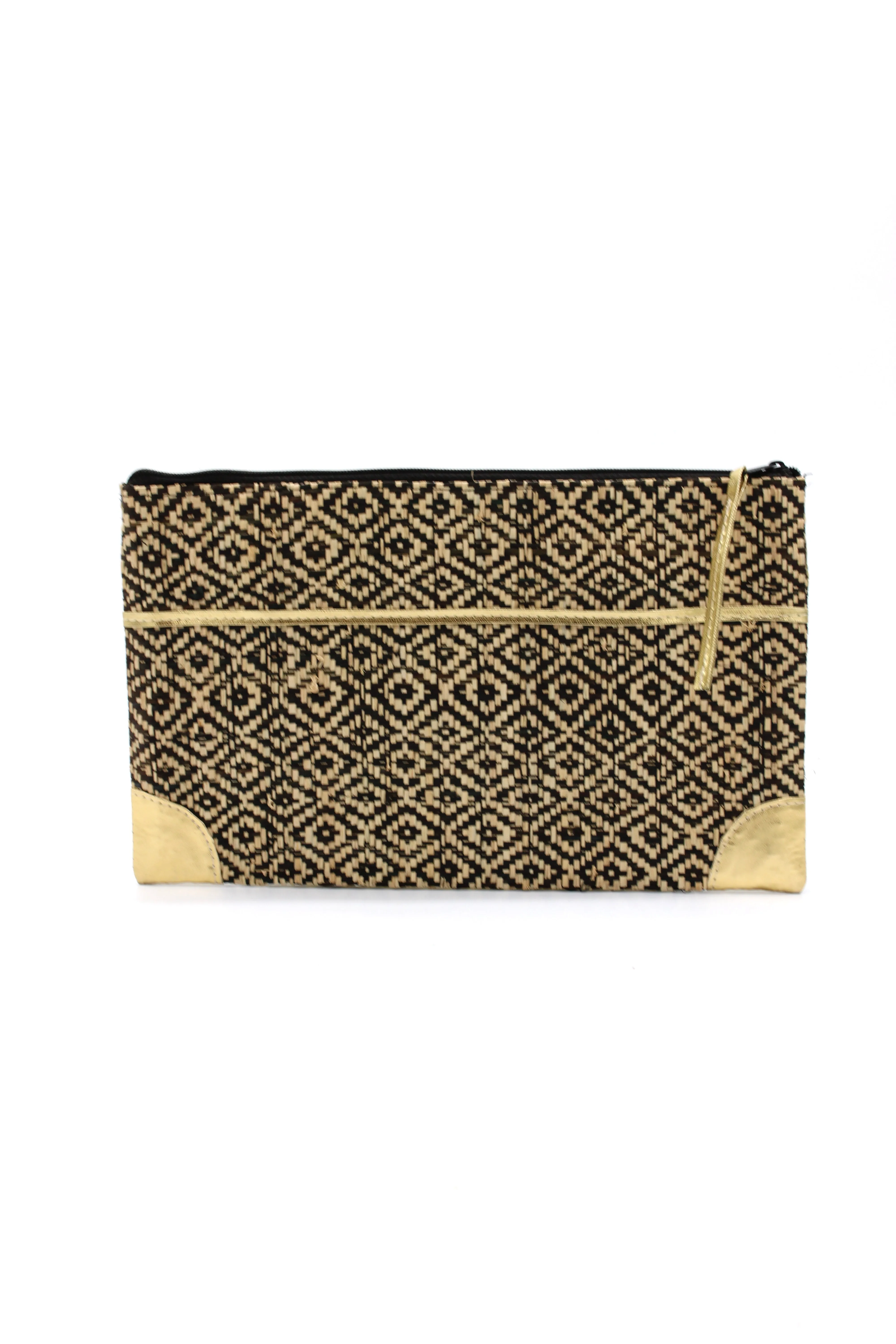 Inverness Woven Straw Clutch with Metallic Accents