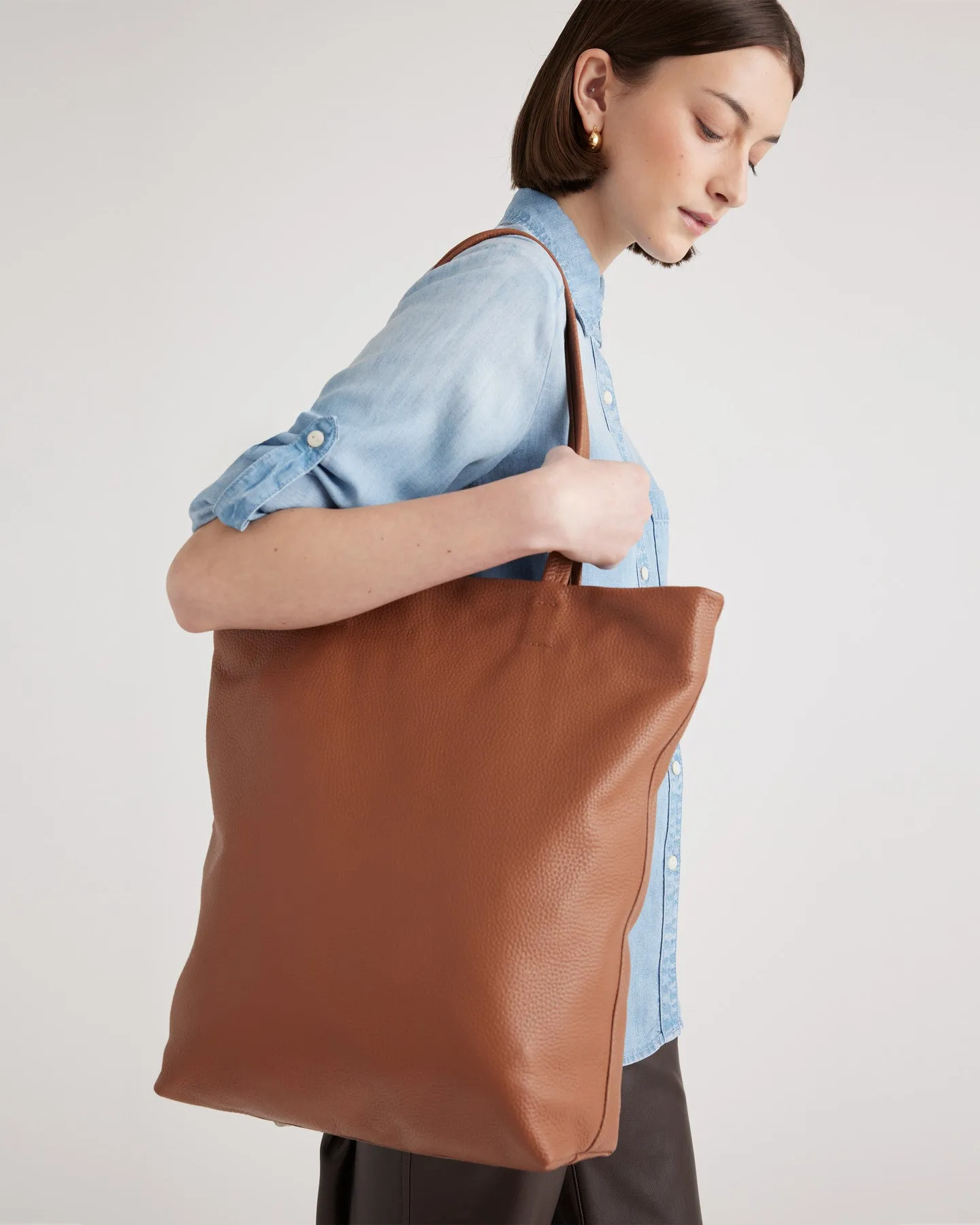 Italian Leather Tall Zip Top Tote