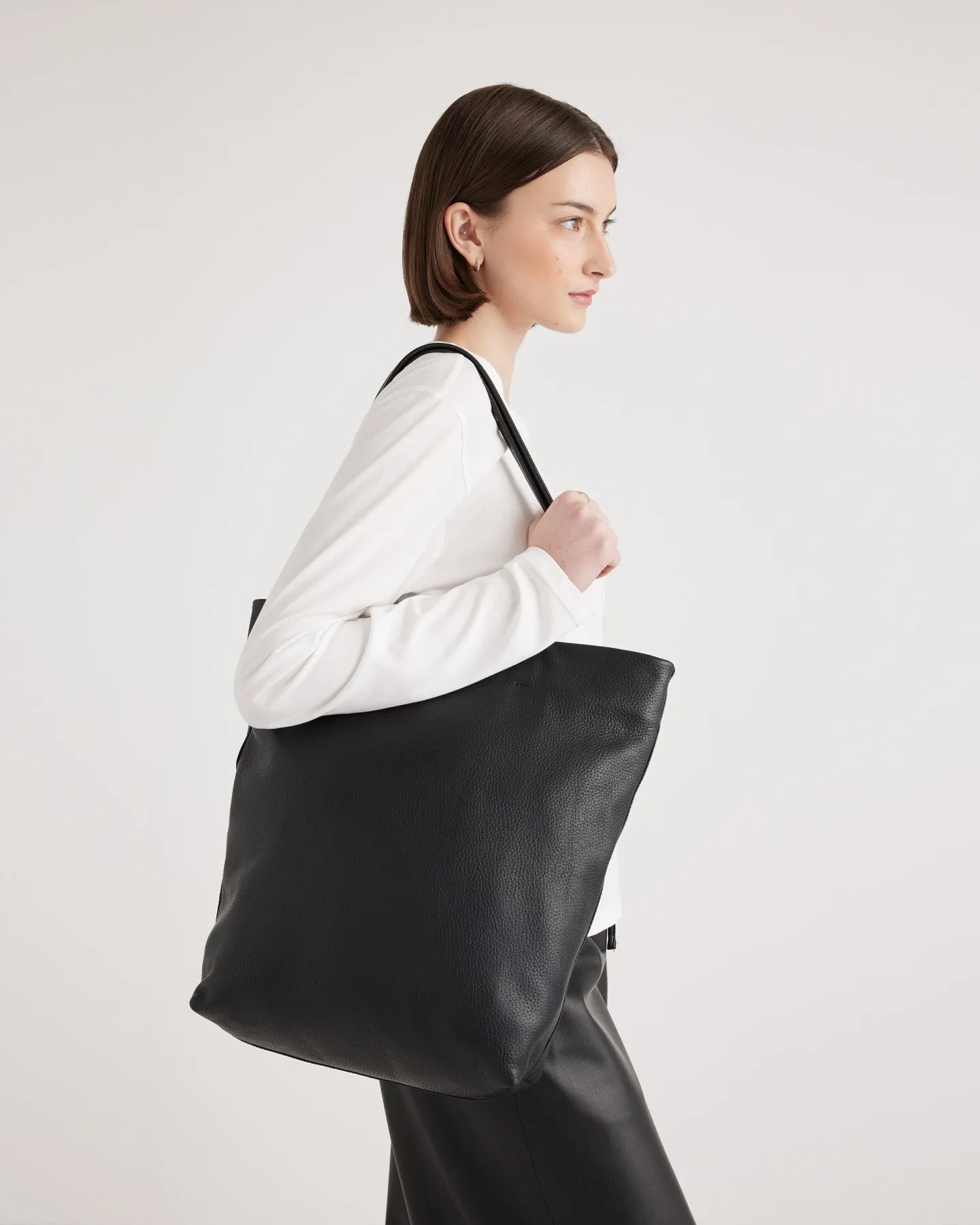 Italian Leather Tall Zip Top Tote